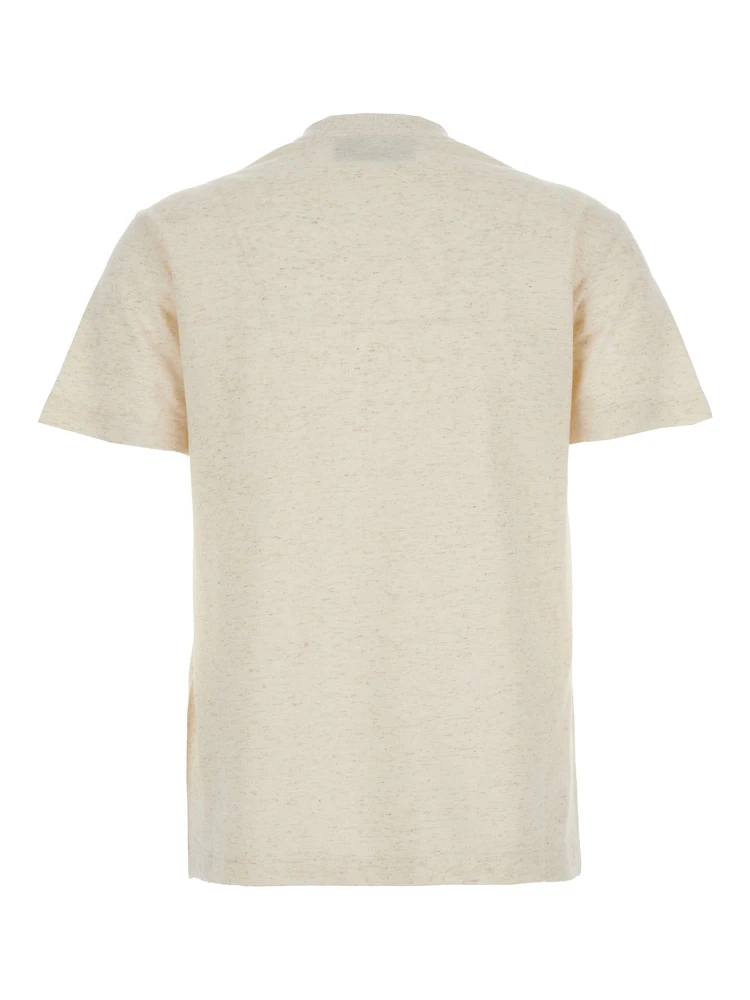 Beige Crewneck T-Shirt with Logo Embroidery on the Front and Rhinestone Details in Cotton Blend Jersey Woman alternative