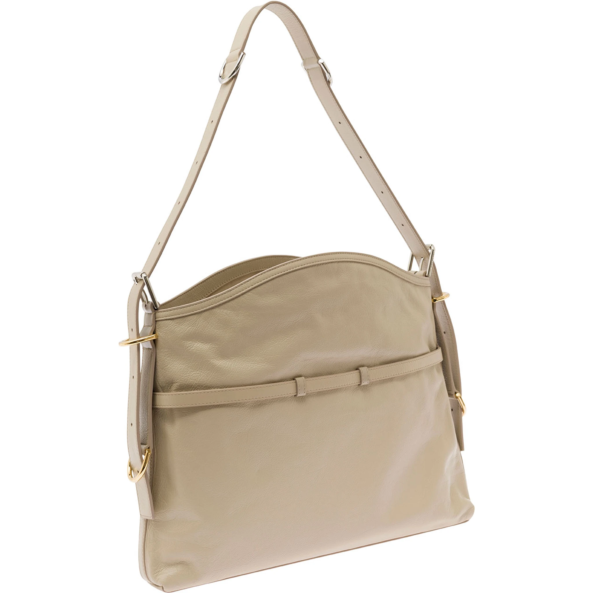 Voyou Beige Shoulder Bag with Embossed Logo in Smooth Leather Woman