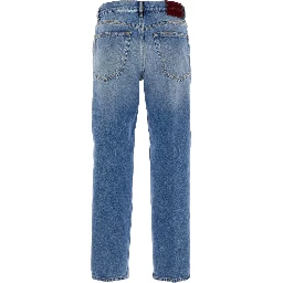 Blue Jeans with Logo Patch on the Rear and Faded Effect in Denim Woman