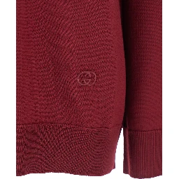 Bordeaux Polo Collar Sweater with GG Logo on the Front in Wool Woman
