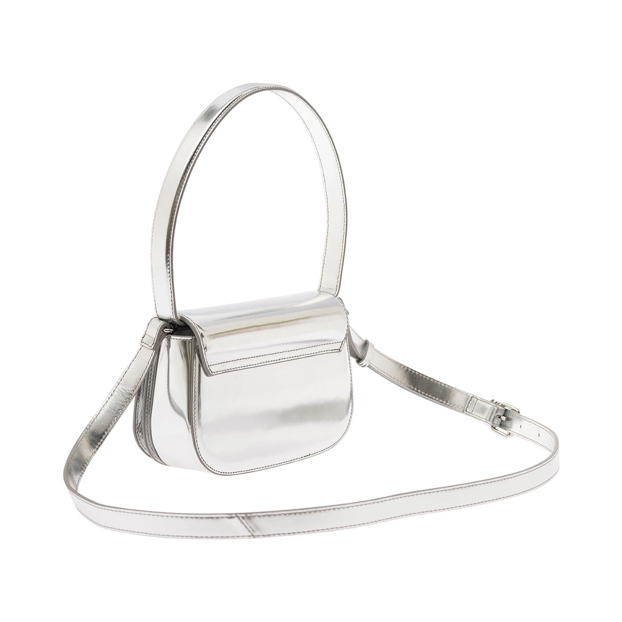 1DR Silver-Tone Shoulder Bag with Oval D Patch in Lamintaed Leather Woman
