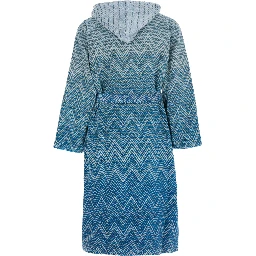 Stone Blue Bathrobe with Hood and All-Over ZigZag Motif in Cotton Home