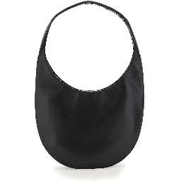 Swipe Medium Black Shoulder Bag with Logo on Front in Leather Woman