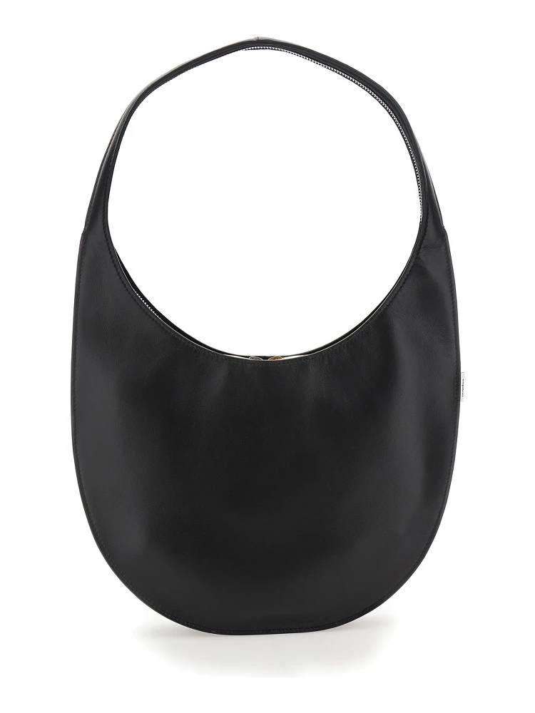 Swipe Medium Black Shoulder Bag with Logo on Front in Leather Woman alternative