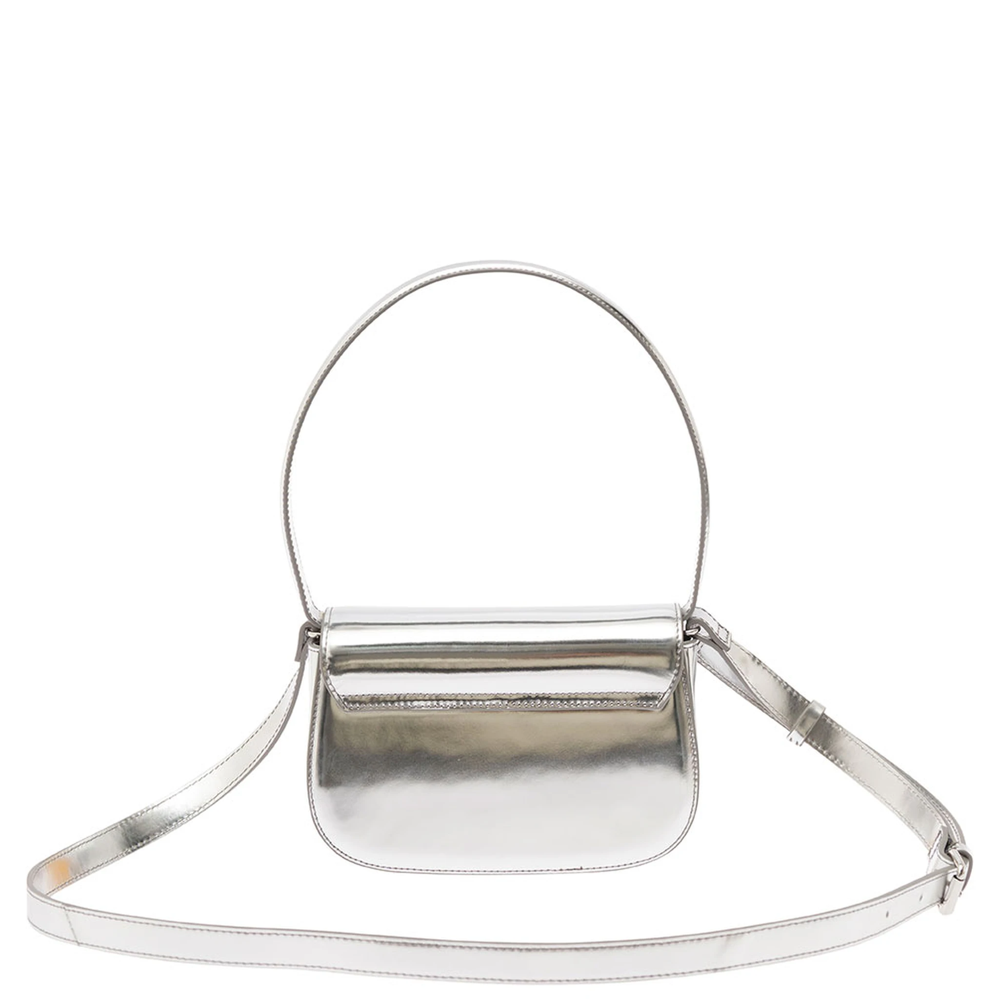 1DR Silver-Tone Shoulder Bag with Oval D Patch in Lamintaed Leather Woman