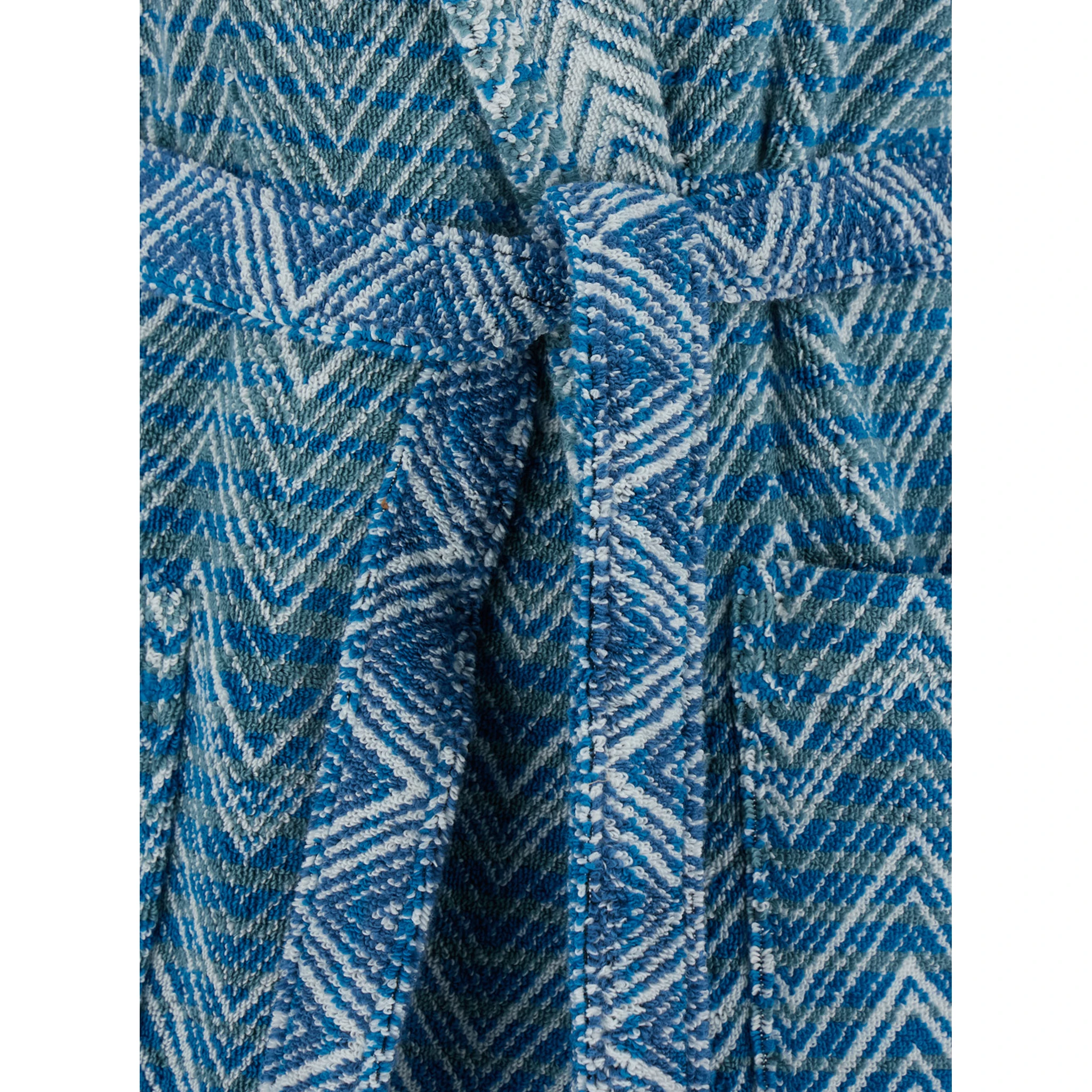 Stone Blue Bathrobe with Hood and All-Over ZigZag Motif in Cotton Home