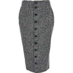 Grey Skirt with Button Closure in Wool Woman