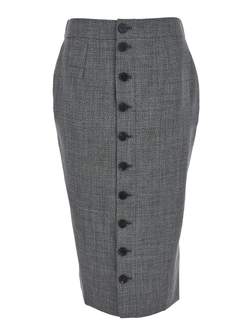 Grey Skirt with Button Closure in Wool Woman