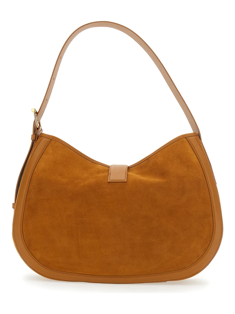 Brown Shoulder Bag with Adjustable Shoulder Strap and T Buckle Closure on the Front in Suede Woman alternative
