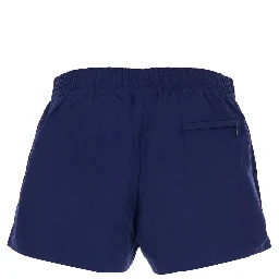 Blue Swim Shorts with Elastic Waist and Medusa Plaque on the Front in Tech Fabric Man