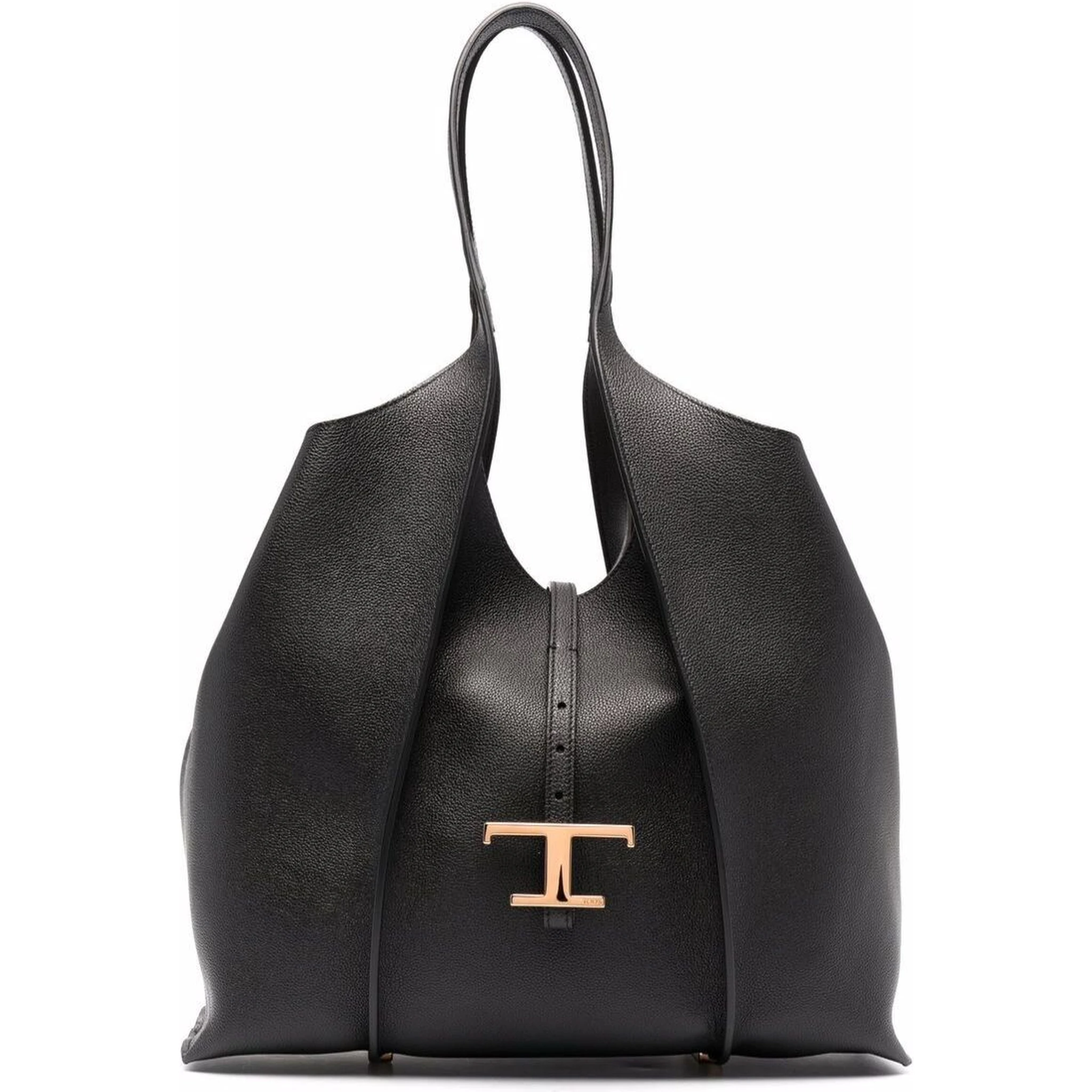 Black Tote Bag with T Timeless Charm in Leather Woman
