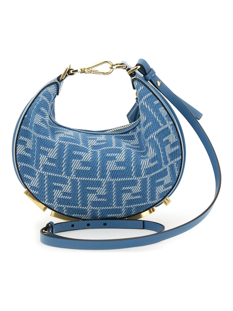 Fendigraphy Blue Mini Bag with All-Over FF Motif and Metal Lettering Logo on the Bottom in Cotton Woman alternative