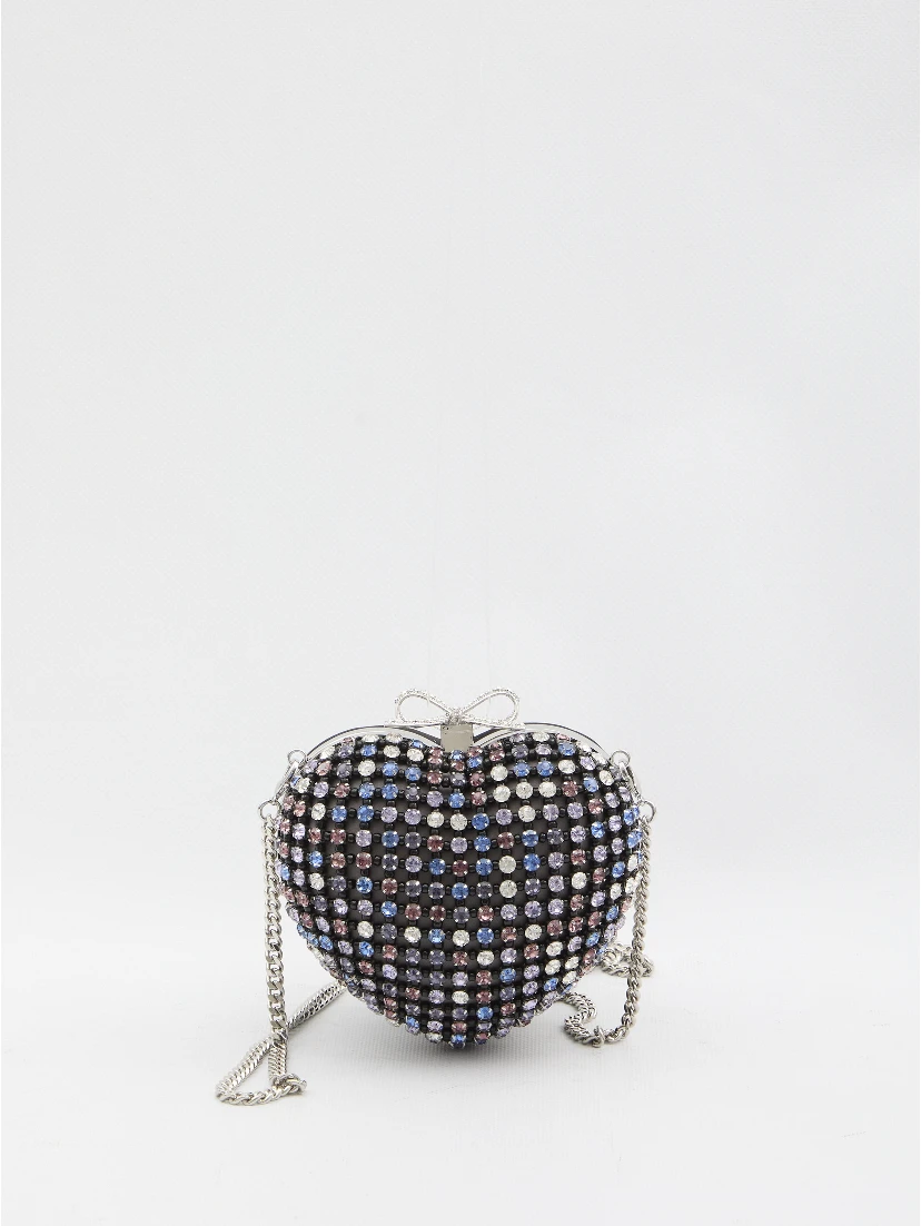 Multi crystal Heart clutch bag