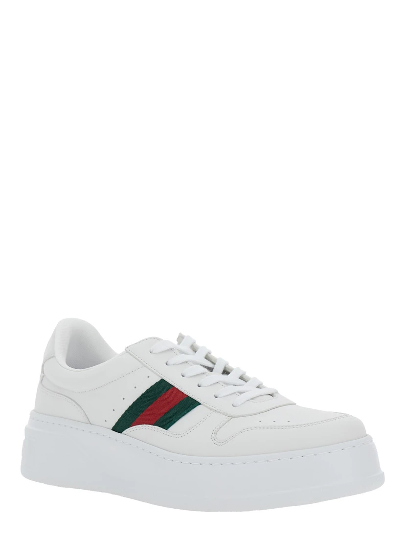 White Sneakers with Web Detail and Oversized Sole in Leather Man