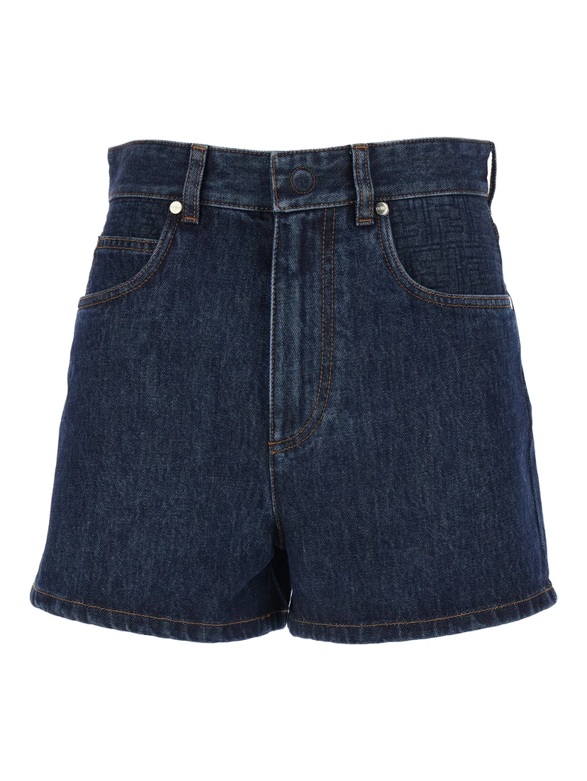 Blue Shorts with Logo Patch on the Rear in Denim Woman