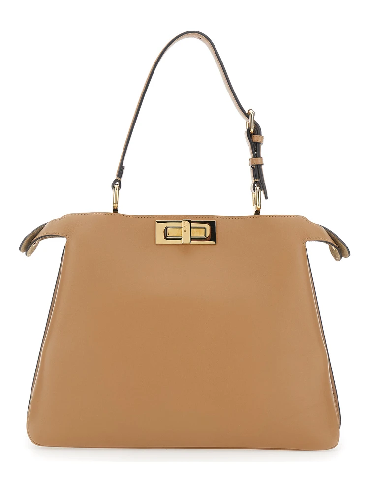 Peekaboo Soft Beige Medium Handbag with One Adjustable and Removable Top Handle and Turn-Lock Closure on Both Sides in Leather Woman alternative