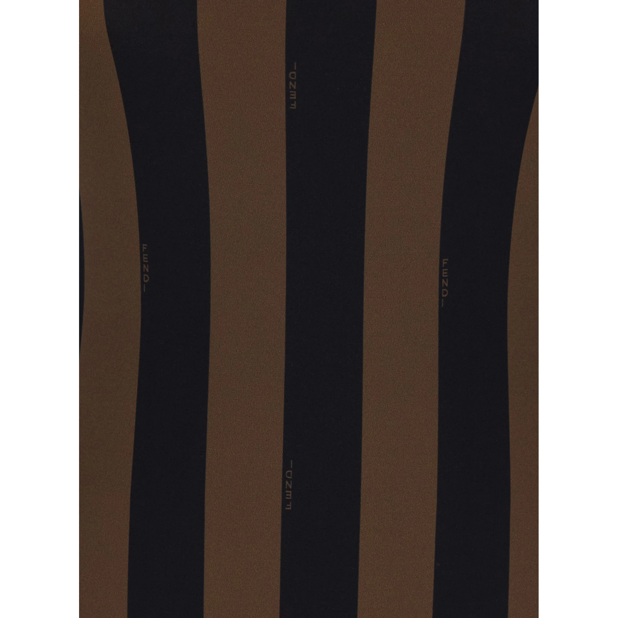 Brown One-Piece Swimsuit with FF and Stripe Motif in Stretch Fabric Woman