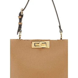 Peekaboo Soft Beige Medium Handbag with One Adjustable and Removable Top Handle and Turn-Lock Closure on Both Sides in Leather Woman