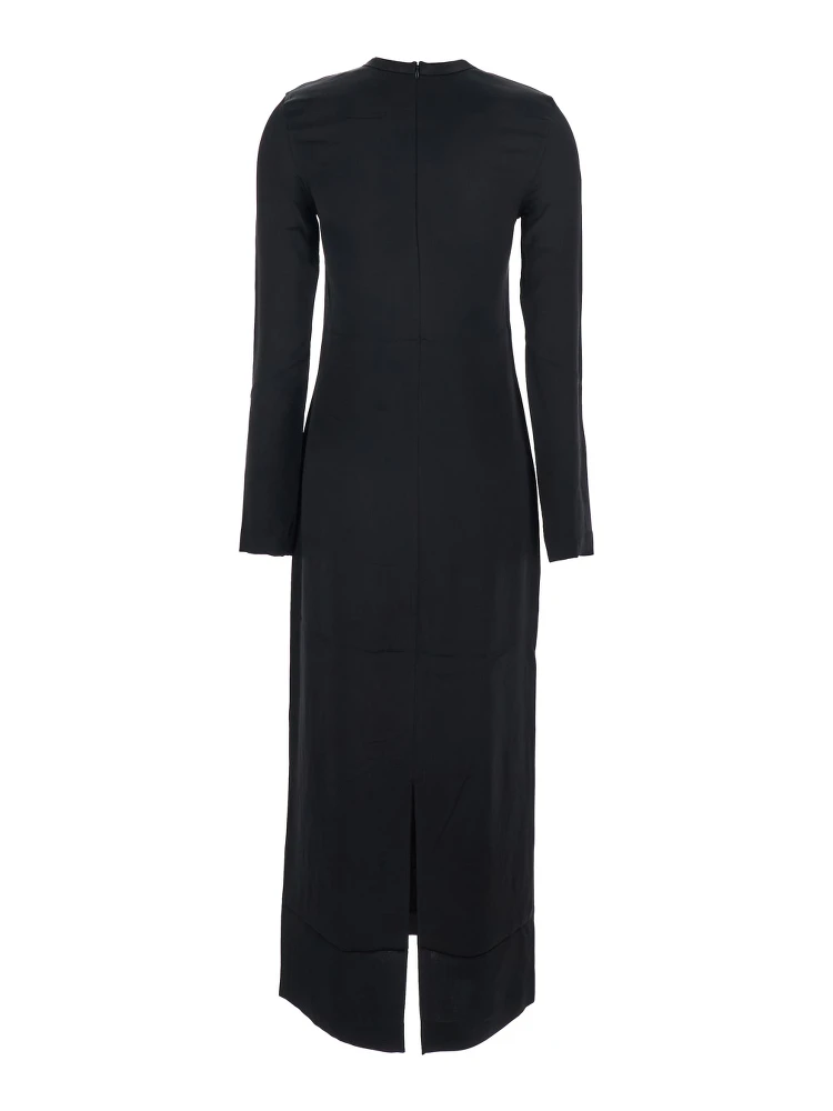 Black Crewneck Long Dress with Rear Single Slit in Viscose Woman alternative