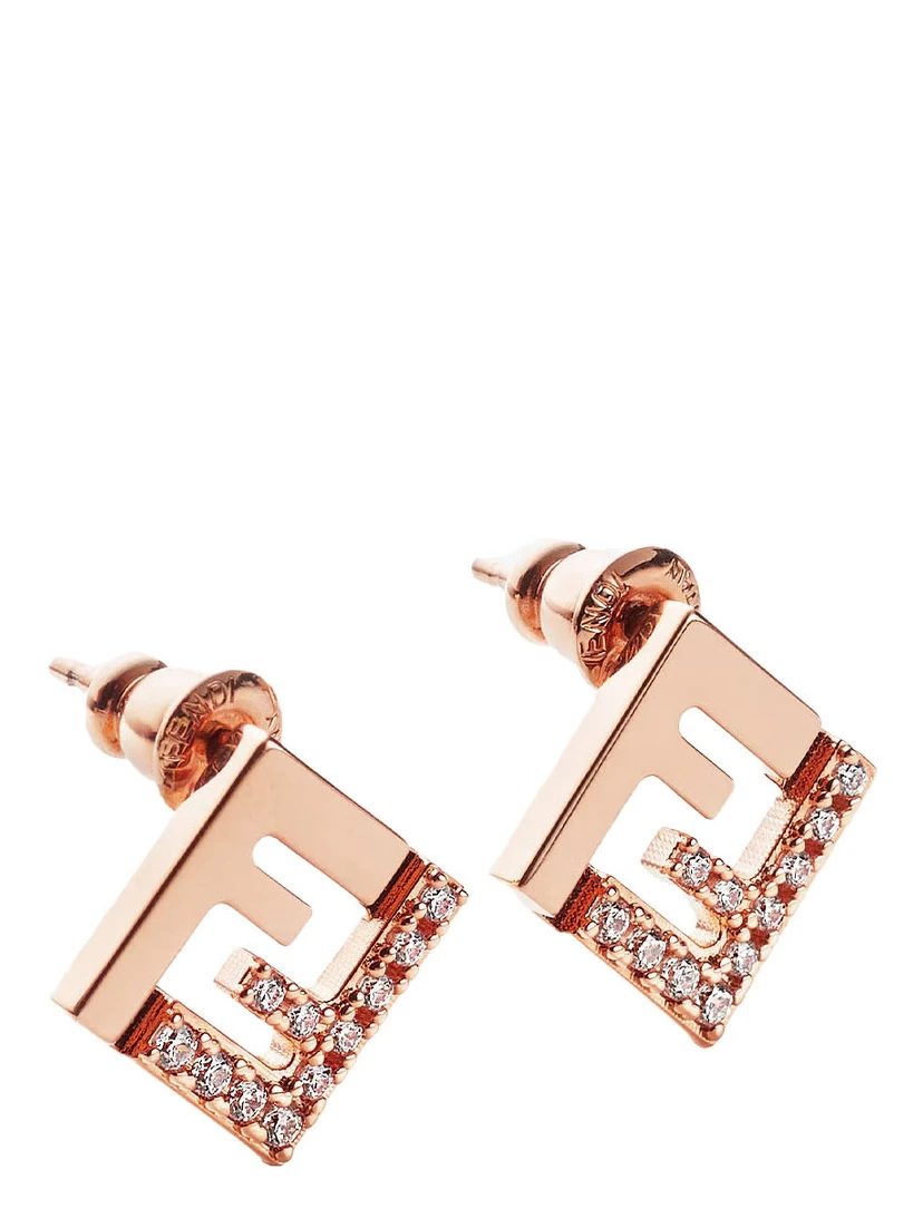 Pink Earings with FF Silhouette and Crystal Embellishments in Brass Woman
