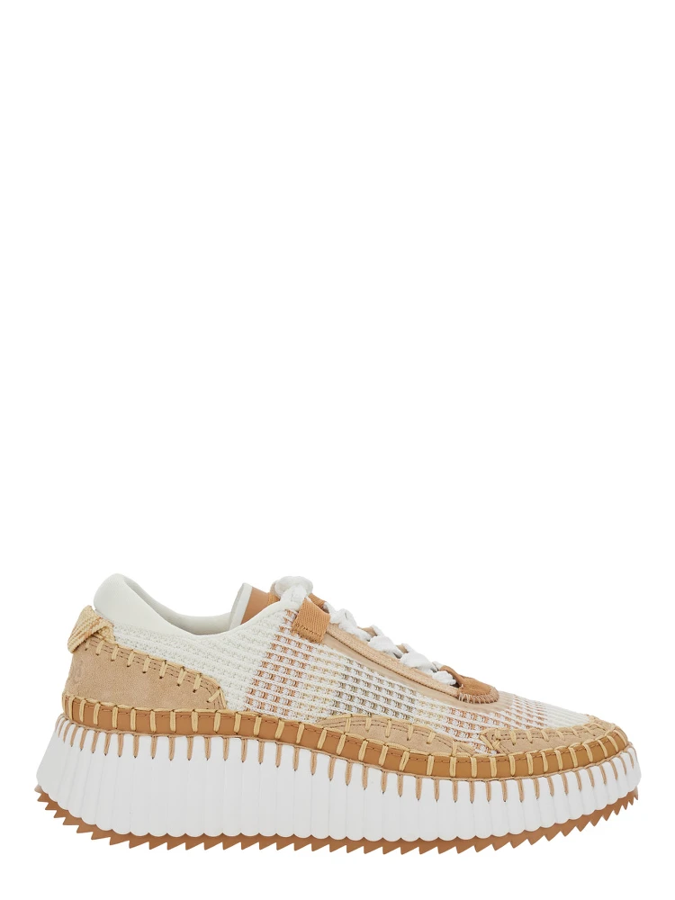 Nama Beige Sneaker with All-Over Stitching in Fabric Woman