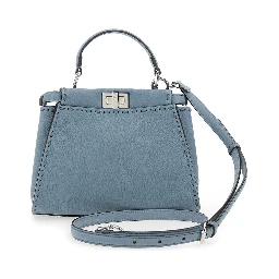 Peekaboo Blue Handbag with Turn-Lock Closure on Both Sides in Grained Leather Woman