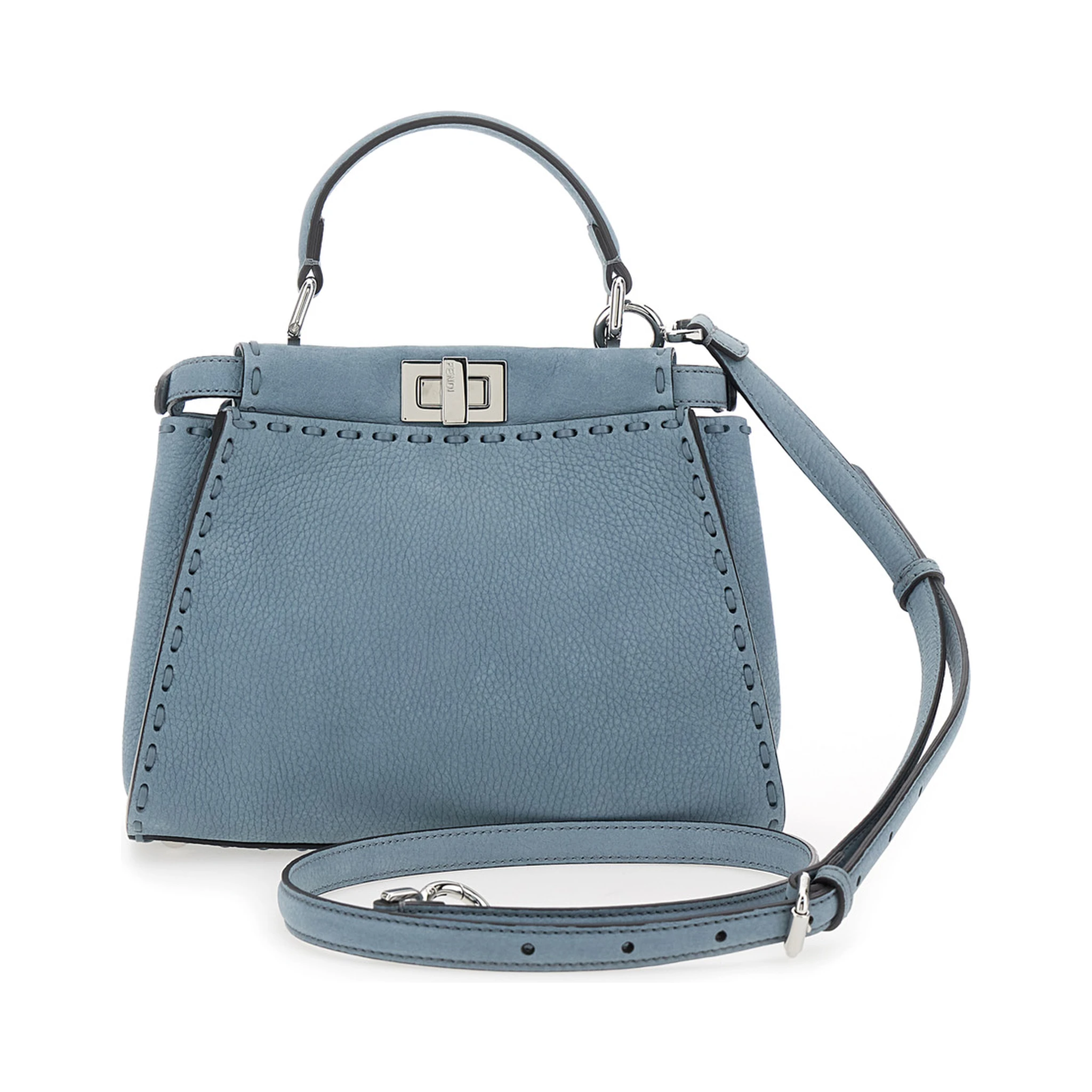 Peekaboo Blue Handbag with Turn-Lock Closure on Both Sides in Grained Leather Woman
