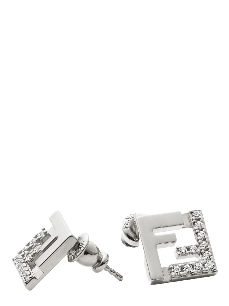 Silver Colored Earings with FF Silhouette and Crystal Embellishments in Brass Woman alternative