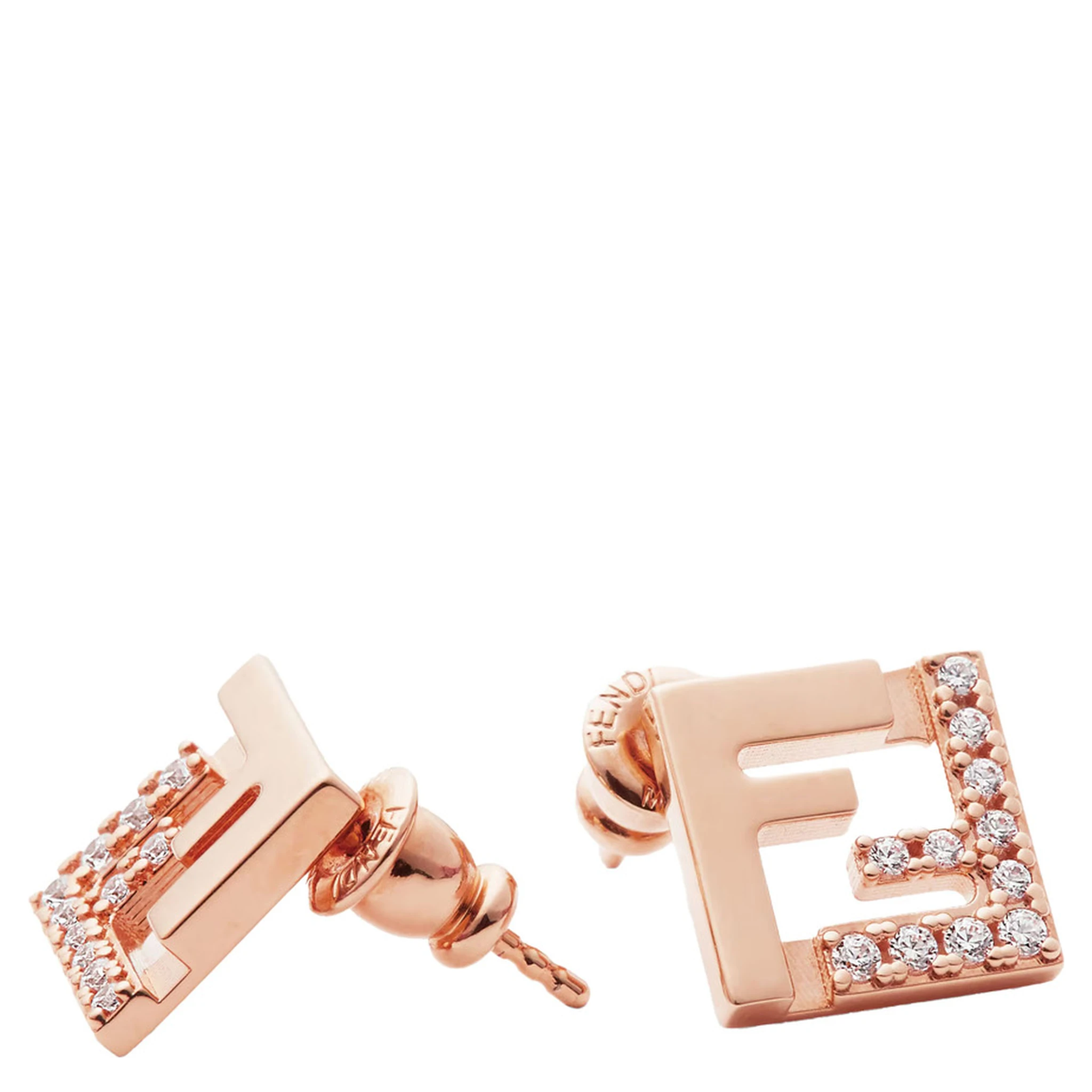 Pink Earings with FF Silhouette and Crystal Embellishments in Brass Woman