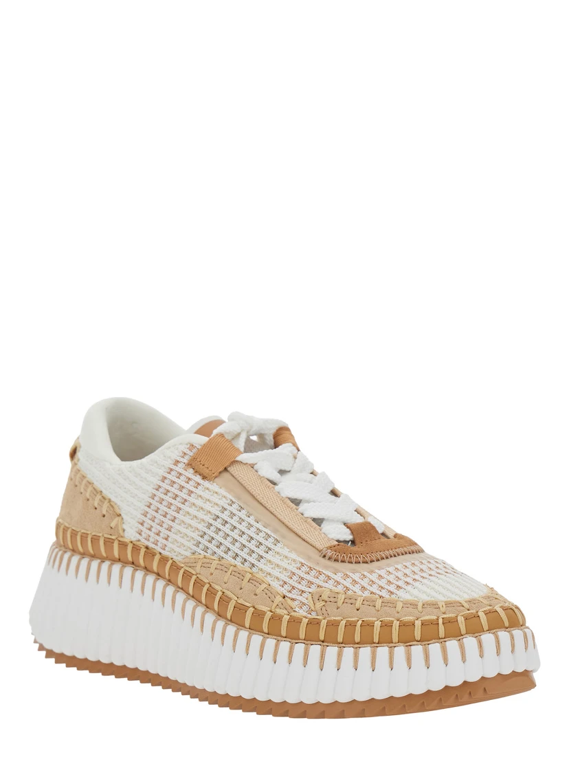 Nama Beige Sneaker with All-Over Stitching in Fabric Woman