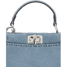 Peekaboo Blue Handbag with Turn-Lock Closure on Both Sides in Grained Leather Woman
