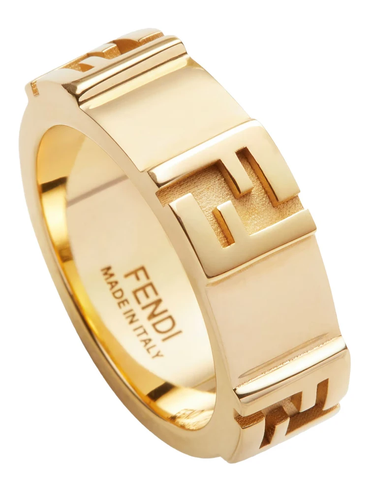 Gold Colored Band Ring with Embossed FF Logo in Brass Woman alternative