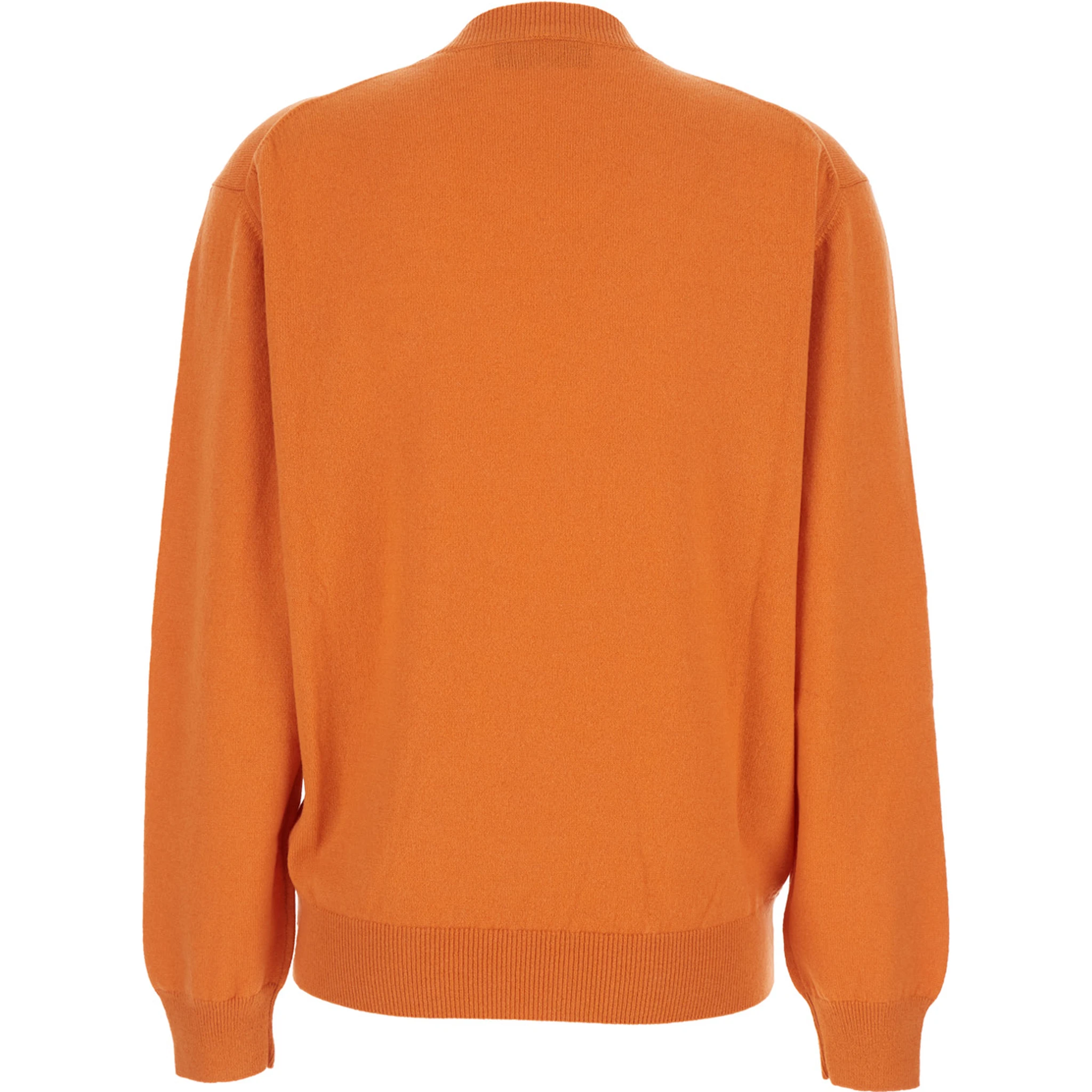 Orange Oversize Sweater with V Neck and Logo Lettering Embroidery on the Front in Cashmere Woman