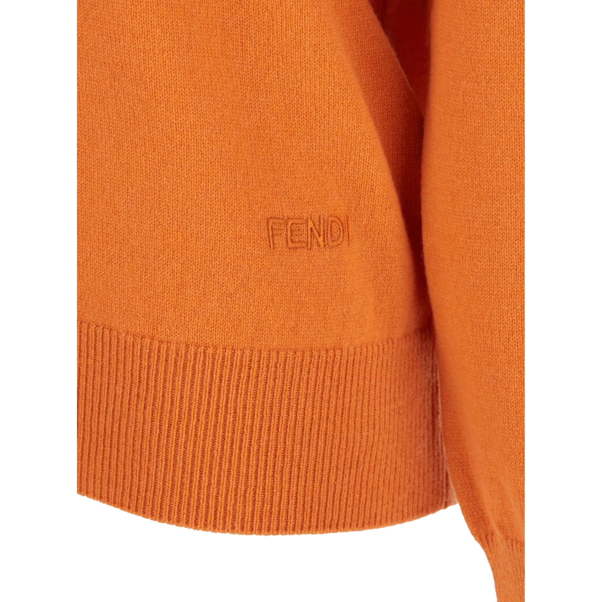 Orange Oversize Sweater with V Neck and Logo Lettering Embroidery on the Front in Cashmere Woman
