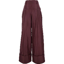 Bordeaux Pants with FF Buckle Belt and Maxi Turn-Up Hem in Silk Woman