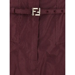 Bordeaux Pants with FF Buckle Belt and Maxi Turn-Up Hem in Silk Woman