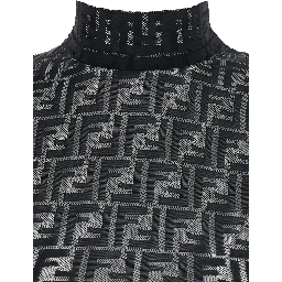 Black Crewneck Sleeveless Top with All-Over FF Motif and Rear Zip Closure in Tech Fabric Stretch Woman