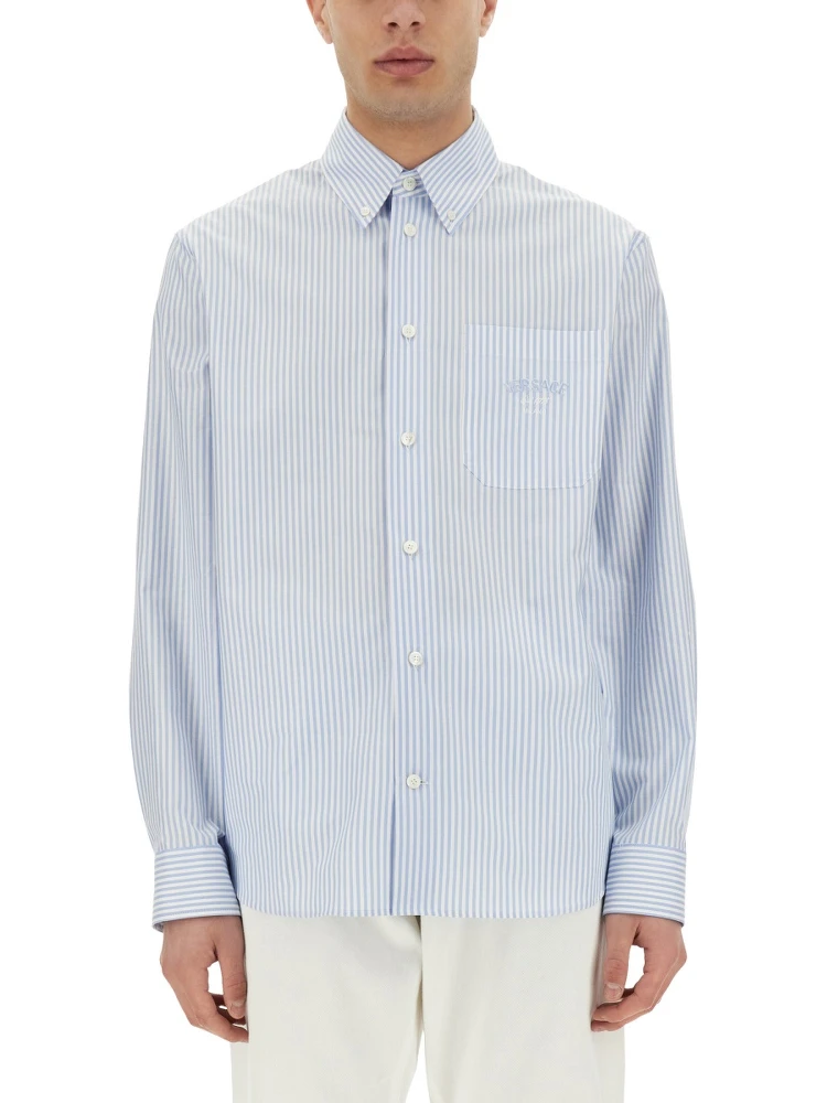 STRIPED SHIRT WITH SILK PRINTED INSERT