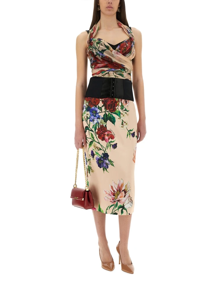 FLOWER PRINT SATIN MIDI PENCIL SKIRT alternative