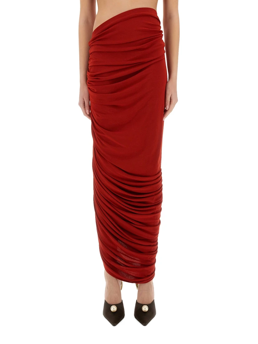 ASYMMETRICAL DRAPED MIDI SKIRT