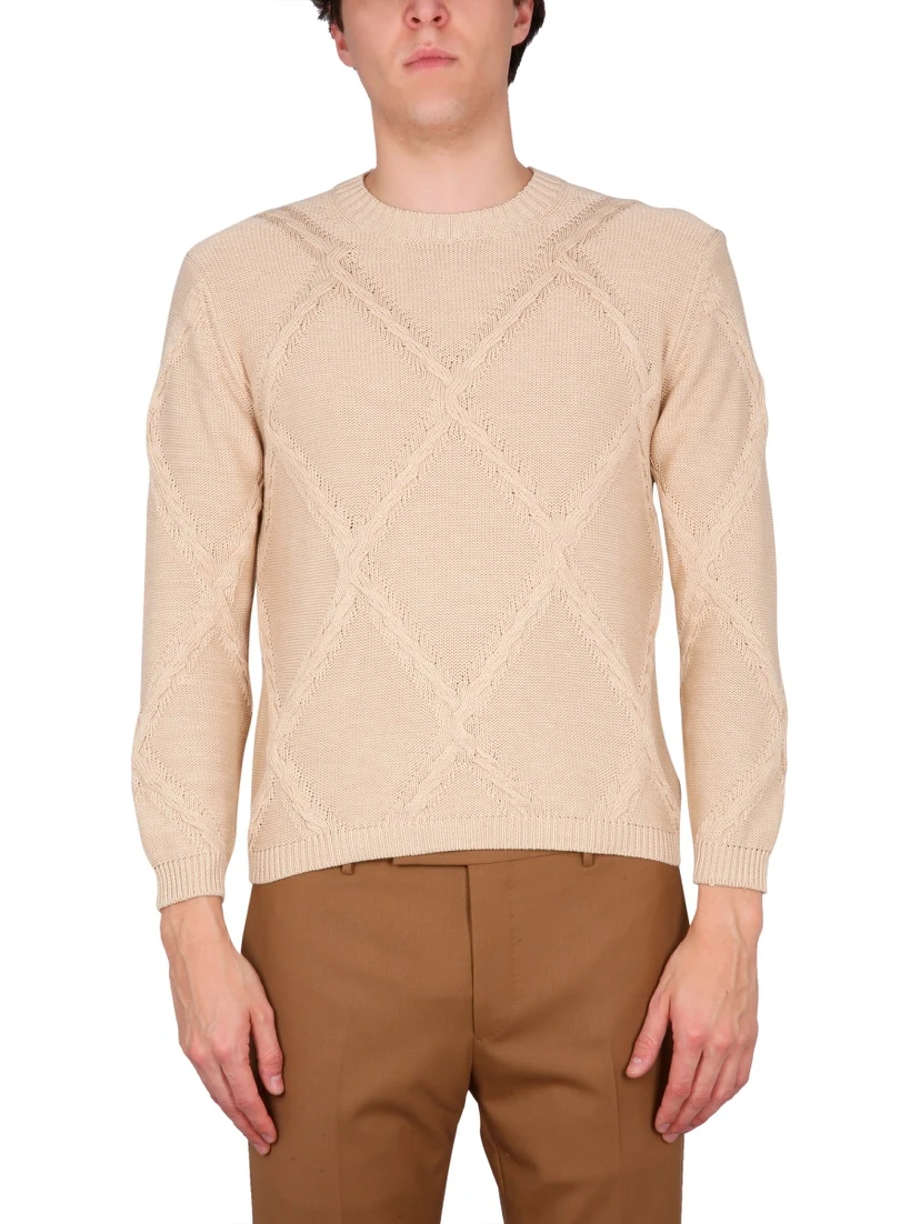 COTTON CABLE STITCH CREW NECK SWEATER