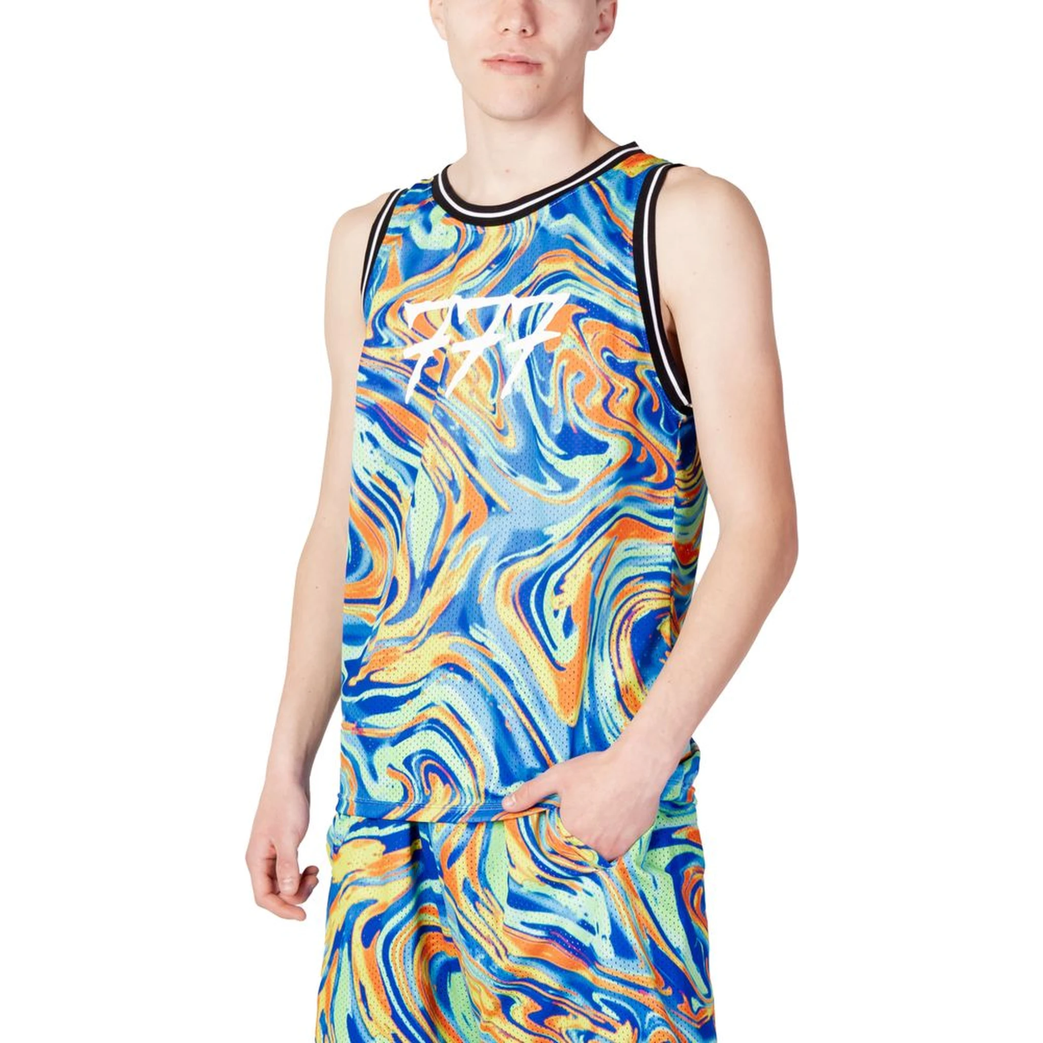 Blue Polyester Tank Tops