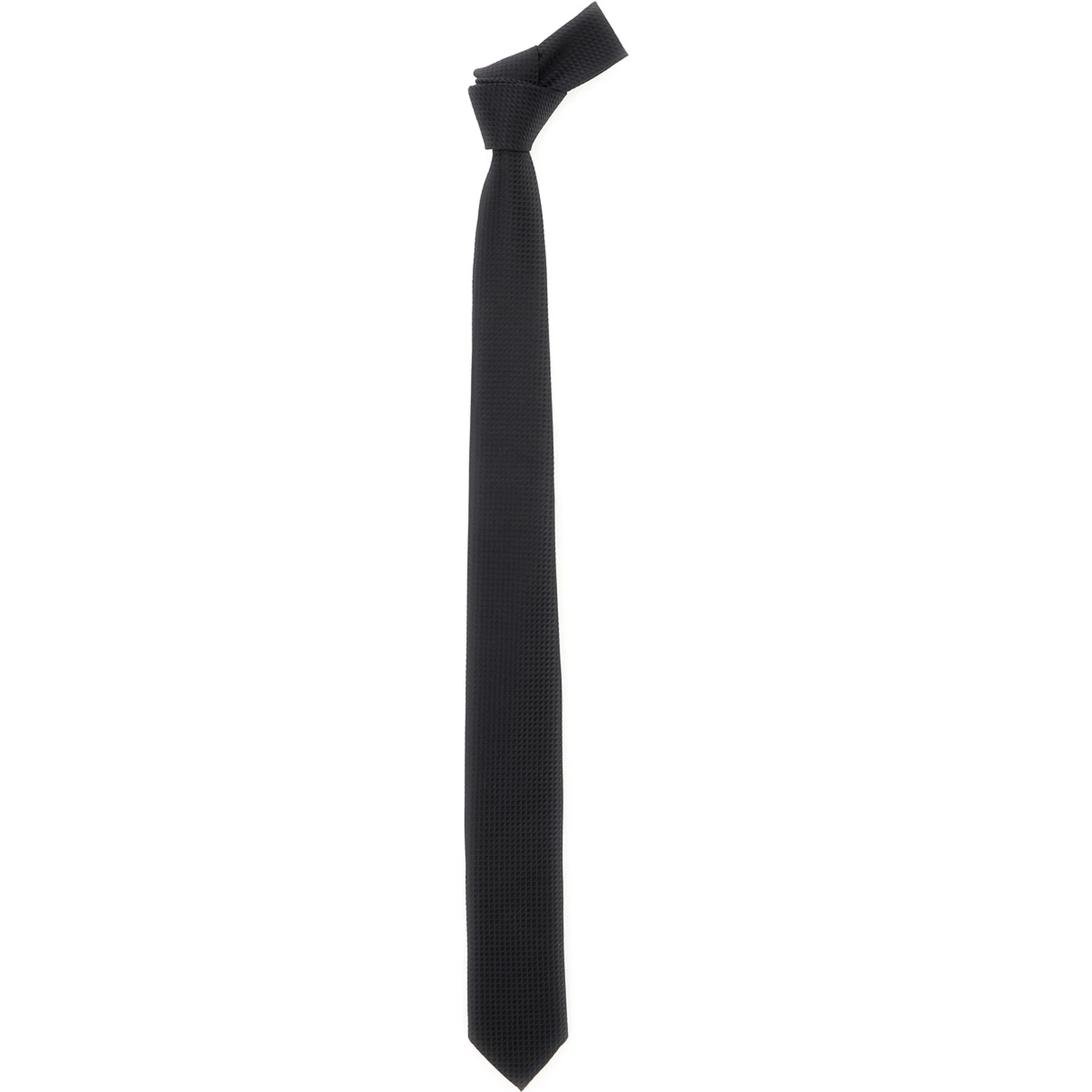 Black Classic Tie with All-Over Check Motif in Silk Man