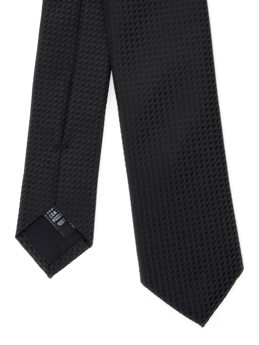 Black Classic Tie with All-Over Check Motif in Silk Man