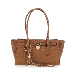 Hamilton Moderne Small Brown Shoulder Bag with Padlock on the Front and Ring with Pendants in Leather Woman