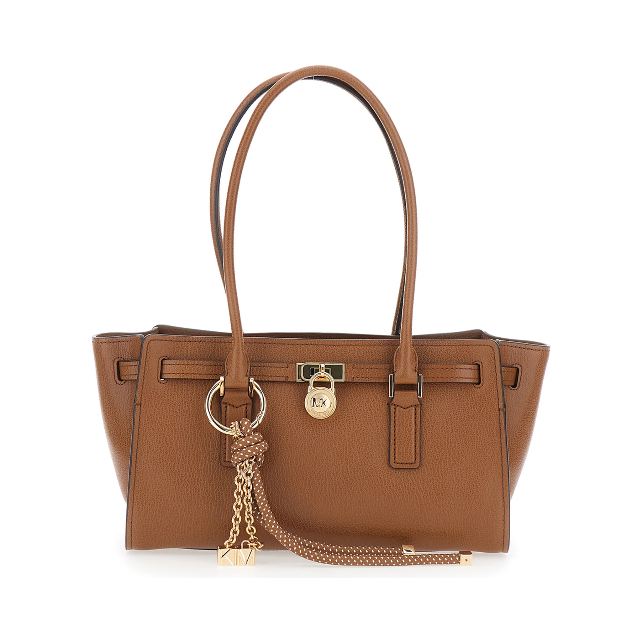 Hamilton Moderne Small Brown Shoulder Bag with Padlock on the Front and Ring with Pendants in Leather Woman
