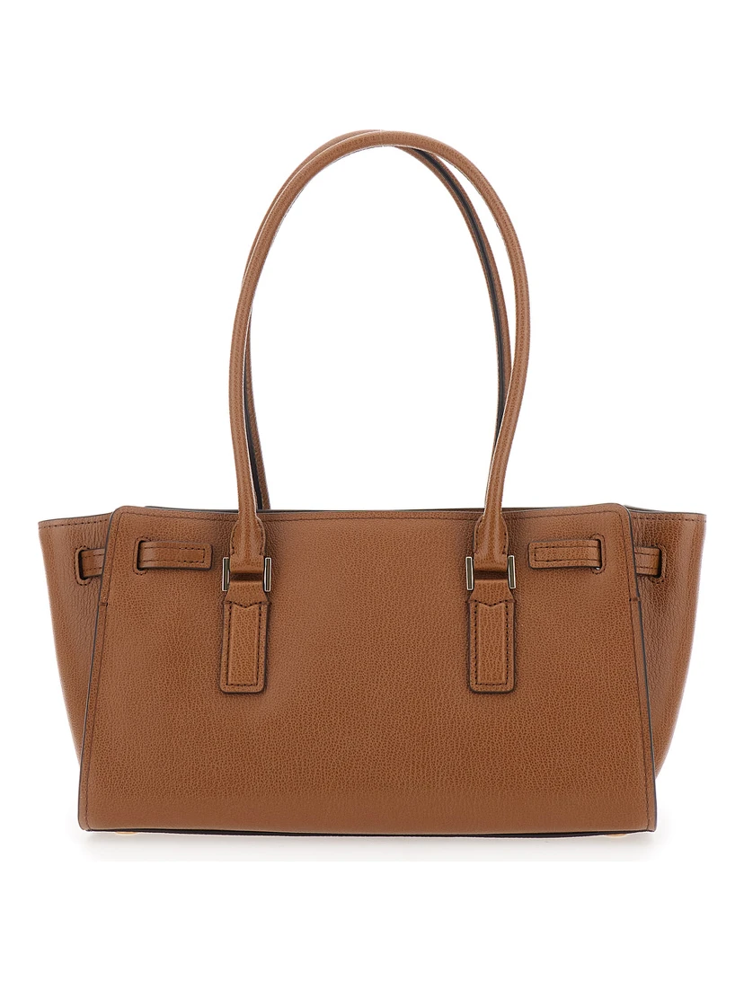 Hamilton Moderne Small Brown Shoulder Bag with Padlock on the Front and Ring with Pendants in Leather Woman