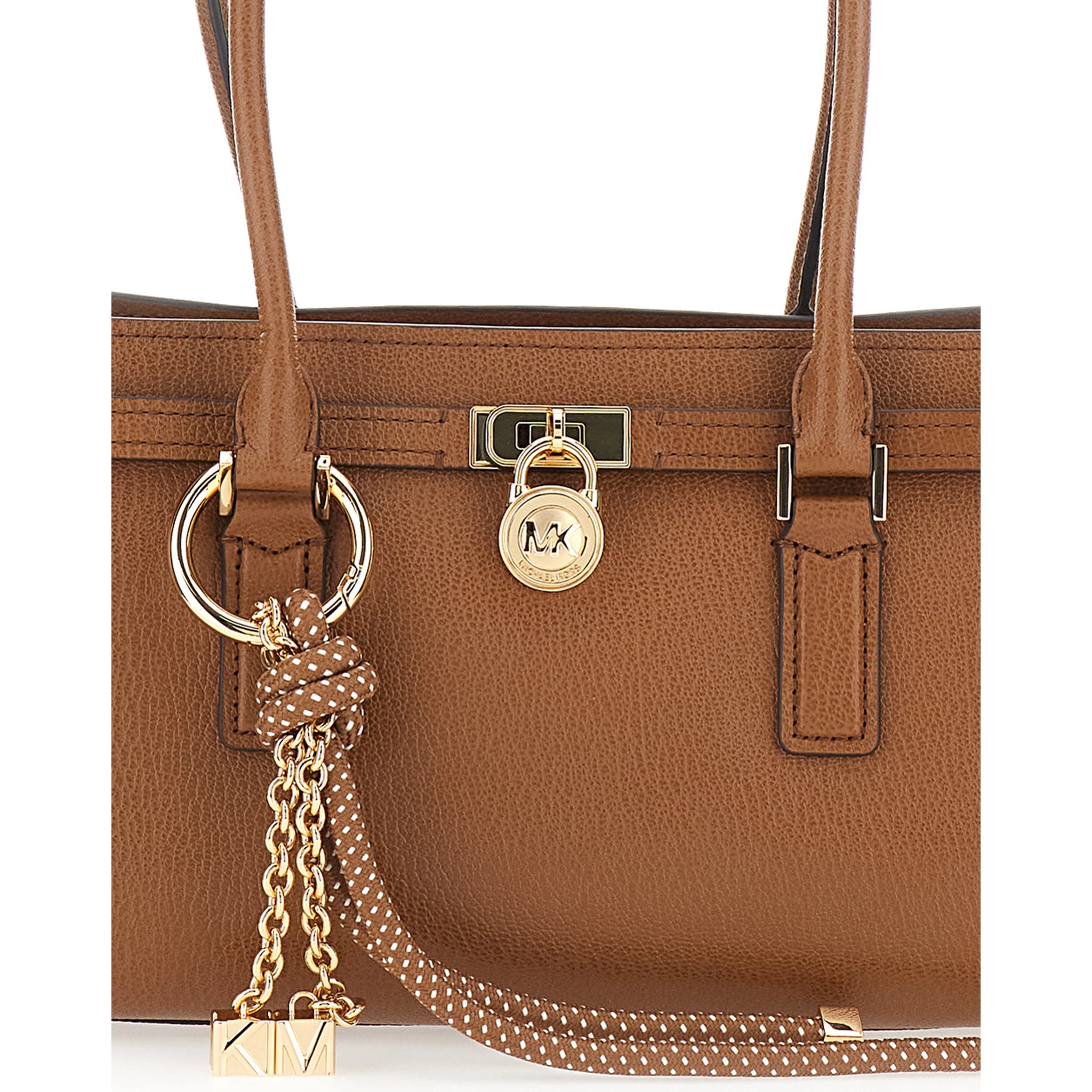 Hamilton Moderne Small Brown Shoulder Bag with Padlock on the Front and Ring with Pendants in Leather Woman