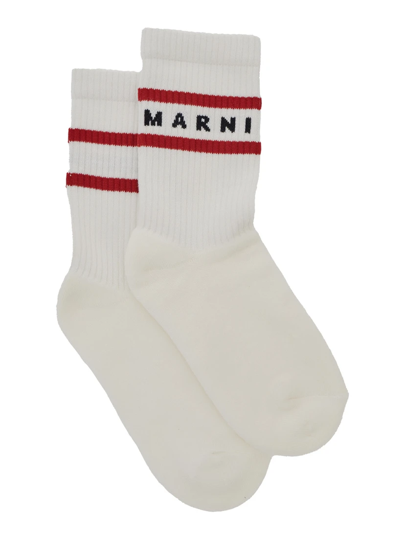 White Socks with Ribbed Design and Logo Lettering in Cotton Boy