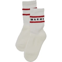 White Socks with Ribbed Design and Logo Lettering in Cotton Boy